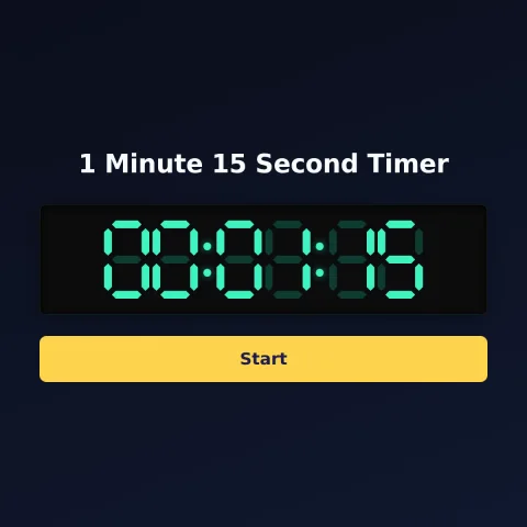 The time-and-space.science 1-minute-15-second timer: the digital read-out showing 1 minute 15 seconds and a Start button