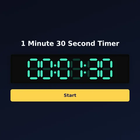 The time-and-space.science 1-minute-30-second timer: the digital read-out showing 1 minute 30 seconds and a Start button