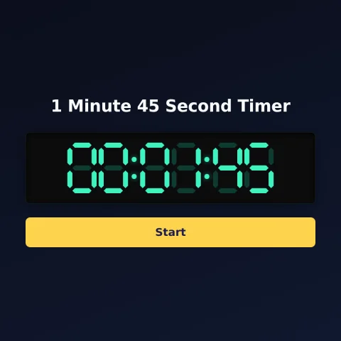 The time-and-space.science 1-minute-45-second timer: the digital read-out showing 1 minute 45 seconds and a Start button