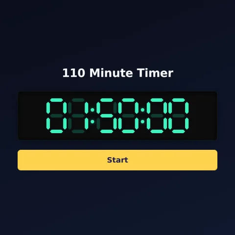 The time-and-space.science 110-minute timer: the digital read-out showing 110 minutes and a Start button
