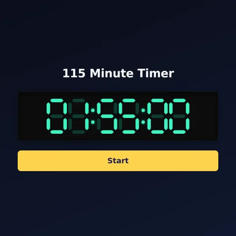 The time-and-space.science 115-minute timer: the digital read-out showing 115 minutes and a Start button