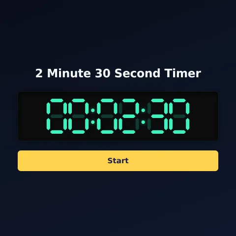 The time-and-space.science 2-minute-30-second timer: the digital read-out showing 2 minutes 30 seconds and a Start button