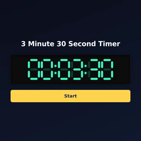The time-and-space.science 3-minute-30-second timer: the digital read-out showing 3 minutes 30 seconds and a Start button