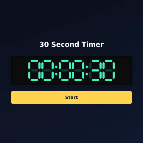 The time-and-space.science 30-second timer: the digital read-out showing 30 seconds and a Start button