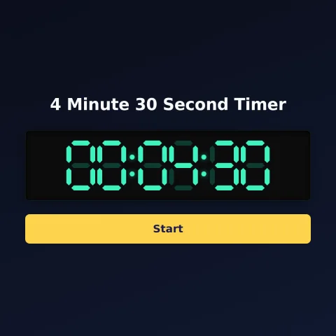 The time-and-space.science 4-minute-30-second timer: the digital read-out showing 4 minutes 30 seconds and a Start button