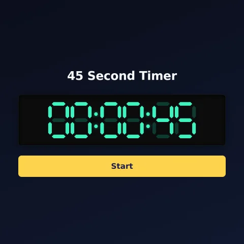 The time-and-space.science 45-second timer: the digital read-out showing 45 seconds and a Start button