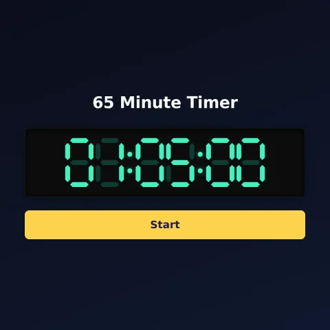 The time-and-space.science 65-minute timer: the digital read-out showing 65 minutes and a Start button