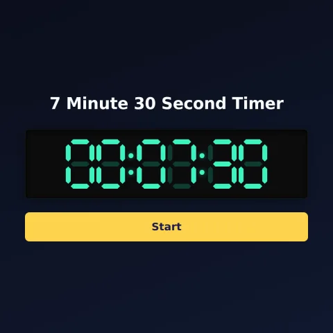 The time-and-space.science 7-minute-30-second timer: the digital read-out showing 7 minutes 30 seconds and a Start button