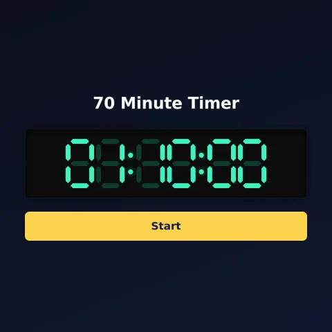 The time-and-space.science 70-minute timer: the digital read-out showing 70 minutes and a Start button