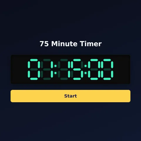 The time-and-space.science 75-minute timer: the digital read-out showing 75 minutes and a Start button