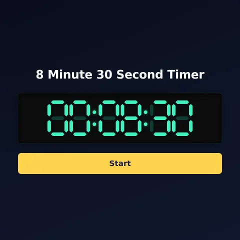 The time-and-space.science 8-minute-30-second timer: the digital read-out showing 8 minutes 30 seconds and a Start button