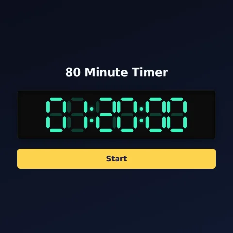 The time-and-space.science 80-minute timer: the digital read-out showing 80 minutes and a Start button