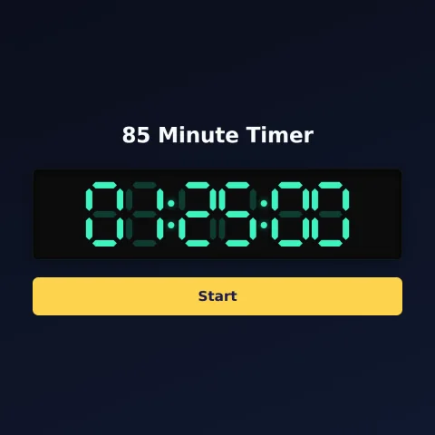 The time-and-space.science 85-minute timer: the digital read-out showing 85 minutes and a Start button