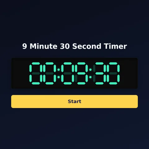 The time-and-space.science 9-minute-30-second timer: the digital read-out showing 9 minutes 30 seconds and a Start button