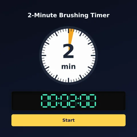 The time-and-space.science 2-minute timer: an analog dial with 2 minutes shaded orange, the digital read-out and a Start button