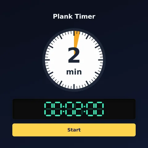 The time-and-space.science 2-minute timer: an analog dial with 2 minutes shaded orange, the digital read-out and a Start button