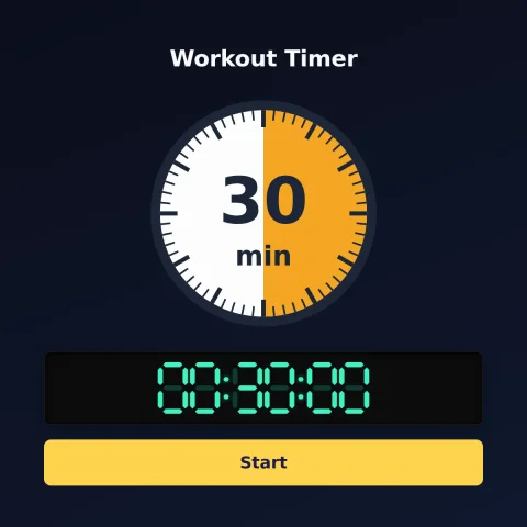 The time-and-space.science 30-minute timer: an analog dial with 30 minutes shaded orange, the digital read-out and a Start button